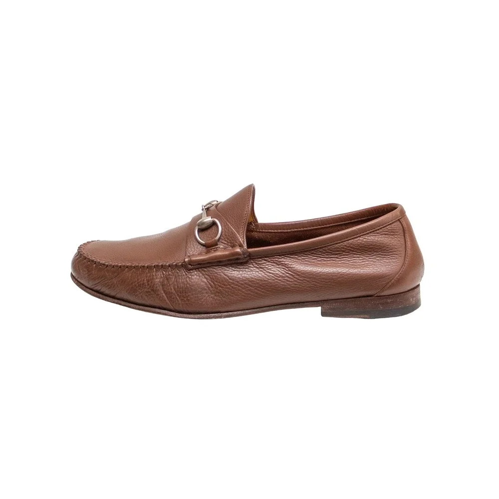 Gucci Mens Brown Pebbled Leather Horsebit Loafers Size UK 10 US 11 Made in Italy